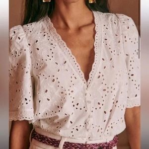 Sezane White Eyelet Blouse